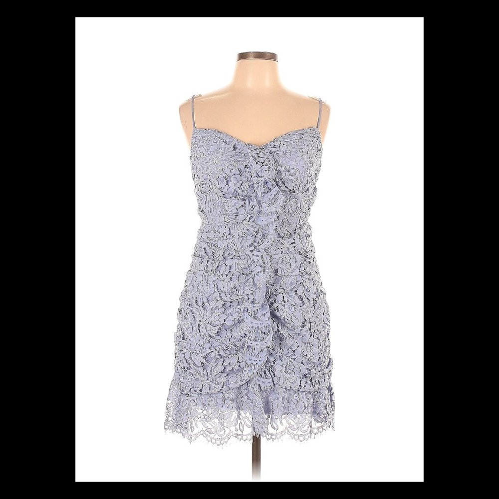 NBD Cotton Blue/Lilac/Silver Sleeveless Lace Ruched Cocktail Dress Size XL EUC